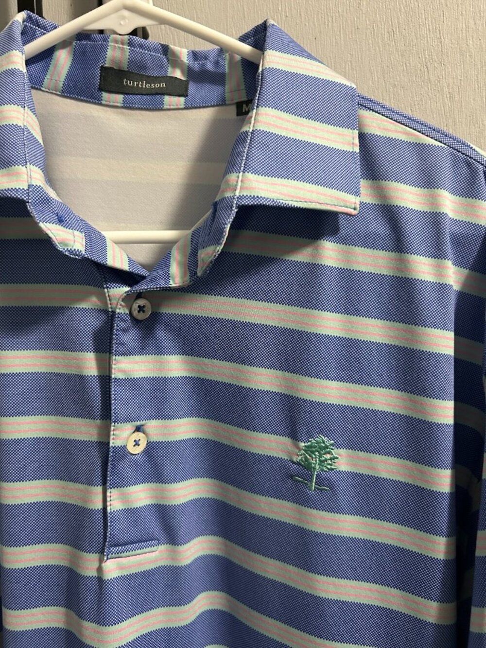 Turtleson Blue Striped Performance SS Golf Polo *EMBROIDERED CHEST* Men's M